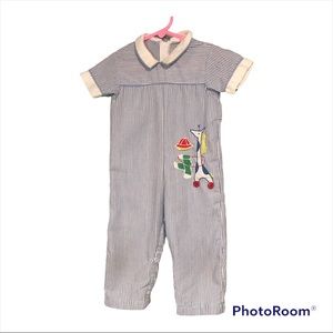 Vintage Thomas Pinstripe Romper USA Made Blue White Boys 18M